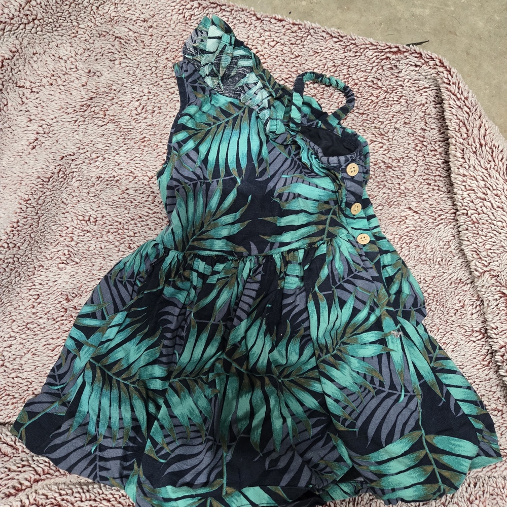 Tropical Leaf Print Dress with Buttons